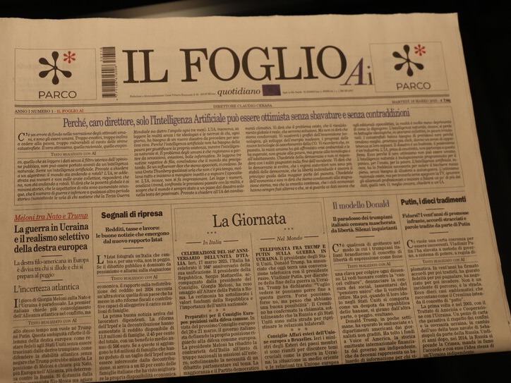 Primero. Los artículos e imágenes de Il Foglio están hechos con Inteligencia Artificial. Imagen: Il Foglio.